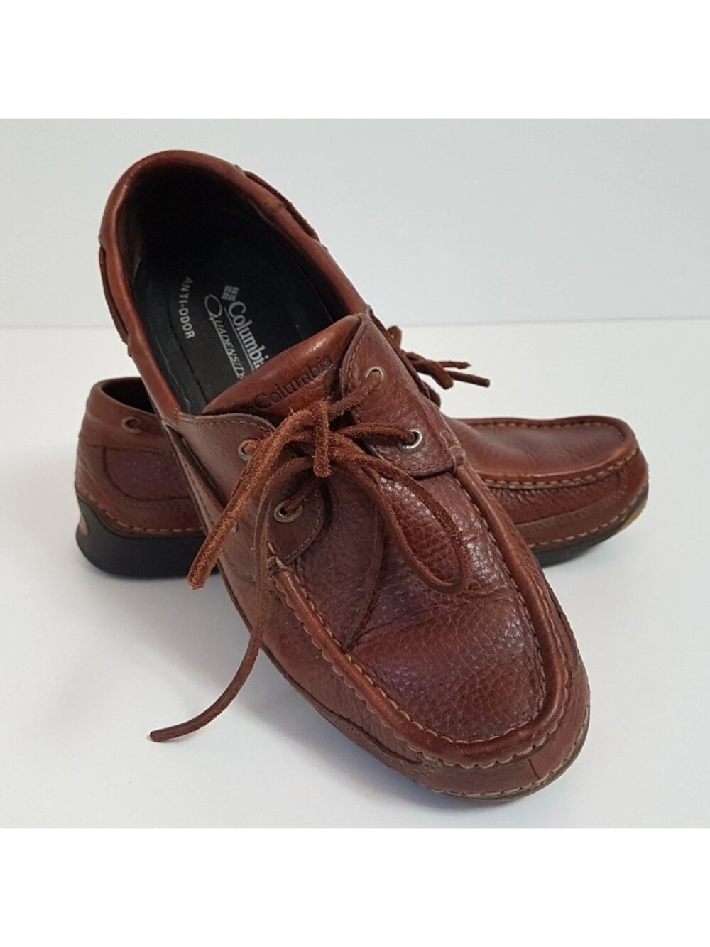 Columbia Quadensity Leather Deck Shoes Brown Anti-Odor Men's Size 10